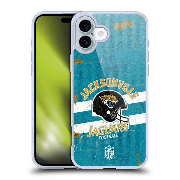 NFL Jacksonville Jaguars Logo Art Helmet Distressed Soft Gel Case for Apple iPhone 16 Plus