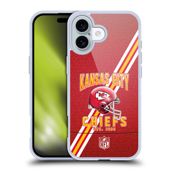 NFL Kansas City Chiefs Logo Art Football Stripes Soft Gel Case for Apple iPhone 16