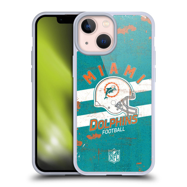 NFL Miami Dolphins Logo Art Helmet Distressed Soft Gel Case for Apple iPhone 13 Mini