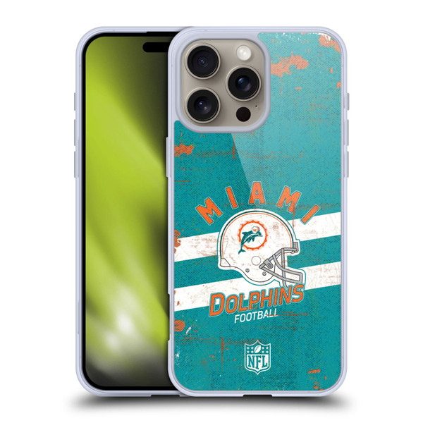 NFL Miami Dolphins Logo Art Helmet Distressed Soft Gel Case for Apple iPhone 16 Pro Max