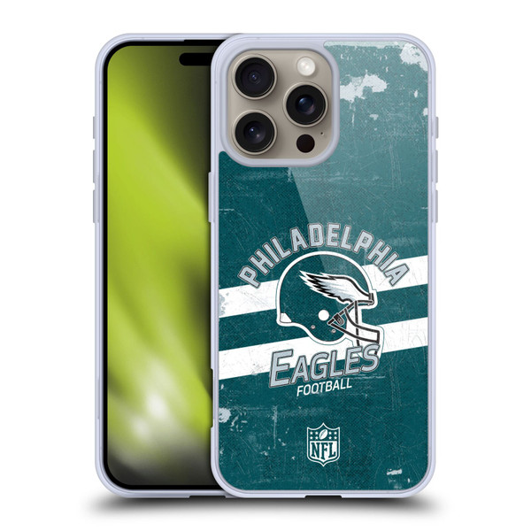 NFL Philadelphia Eagles Logo Art Helmet Distressed Soft Gel Case for Apple iPhone 16 Pro Max