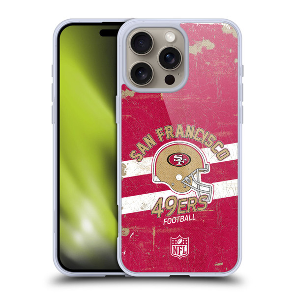 NFL San Francisco 49ers Logo Art Helmet Distressed Soft Gel Case for Apple iPhone 16 Pro Max