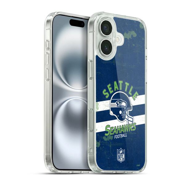 NFL Seattle Seahawks Logo Art Helmet Distressed Soft Gel Case for Apple iPhone 16 Plus & MagSafe