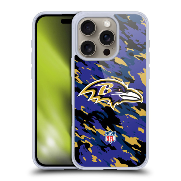 NFL Baltimore Ravens Logo Camou Soft Gel Case for Apple iPhone 16 Pro
