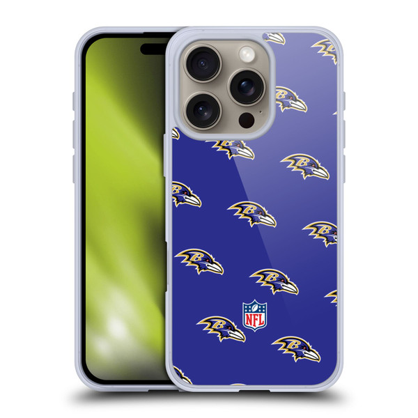 NFL Baltimore Ravens Artwork Patterns Soft Gel Case for Apple iPhone 16 Pro