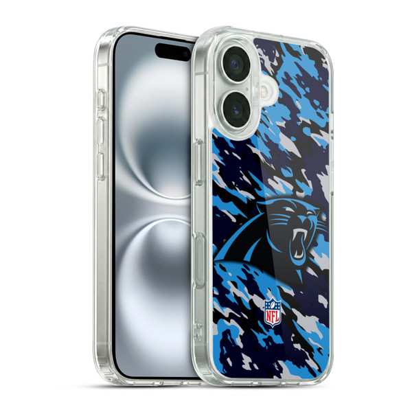 NFL Carolina Panthers Logo Camou Soft Gel Case for Apple iPhone 16 & MagSafe