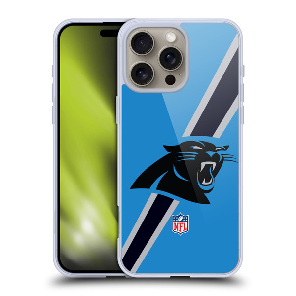 NFL Carolina Panthers Logo Stripes Soft Gel Case for Apple iPhone 16 Pro Max