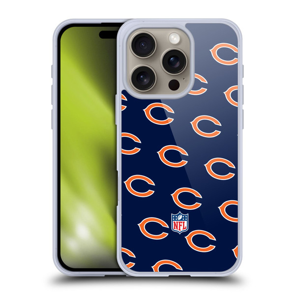 NFL Chicago Bears Artwork Patterns Soft Gel Case for Apple iPhone 16 Pro