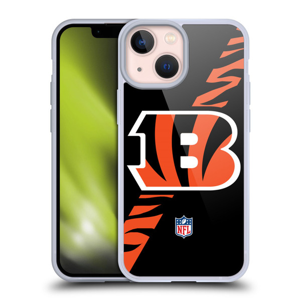 NFL Cincinnati Bengals Logo Stripes Soft Gel Case for Apple iPhone 13 Mini