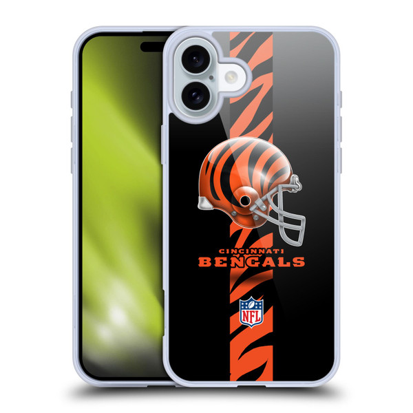 NFL Cincinnati Bengals Logo Helmet Soft Gel Case for Apple iPhone 16 Plus