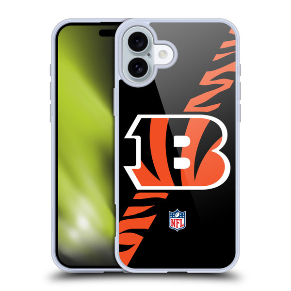 NFL Cincinnati Bengals Logo Stripes Soft Gel Case for Apple iPhone 16 Plus