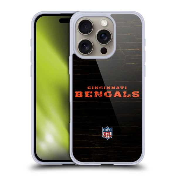 NFL Cincinnati Bengals Logo Distressed Look Soft Gel Case for Apple iPhone 16 Pro