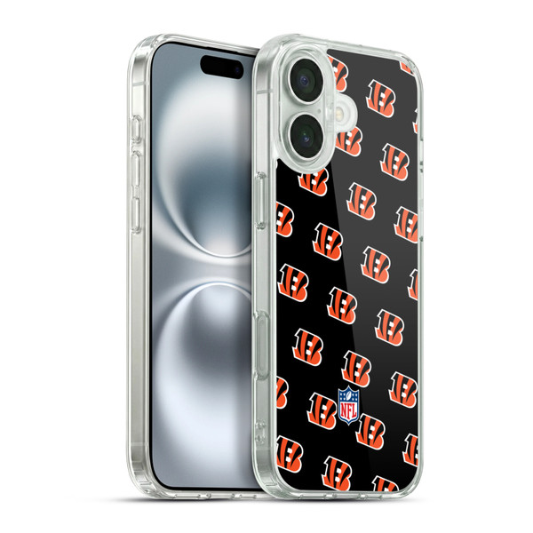 NFL Cincinnati Bengals Artwork Patterns Soft Gel Case for Apple iPhone 16 Plus & MagSafe