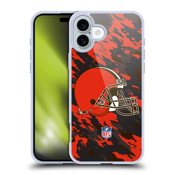 NFL Cleveland Browns Logo Camou Soft Gel Case for Apple iPhone 16 Plus