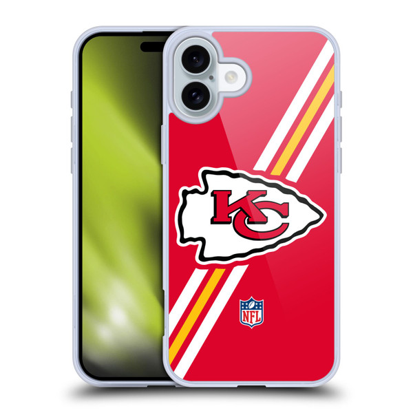 NFL Kansas City Chiefs Logo Stripes Soft Gel Case for Apple iPhone 16 Plus & MagSafe
