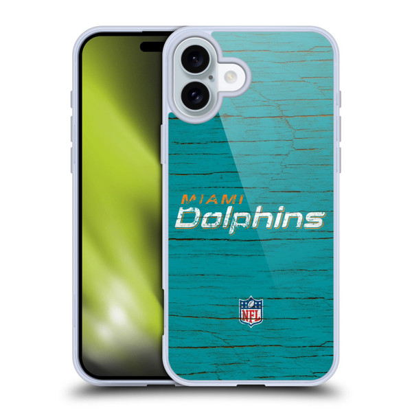NFL Miami Dolphins Logo Distressed Look Soft Gel Case for Apple iPhone 16 Plus