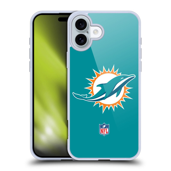NFL Miami Dolphins Logo Plain Soft Gel Case for Apple iPhone 16 Plus