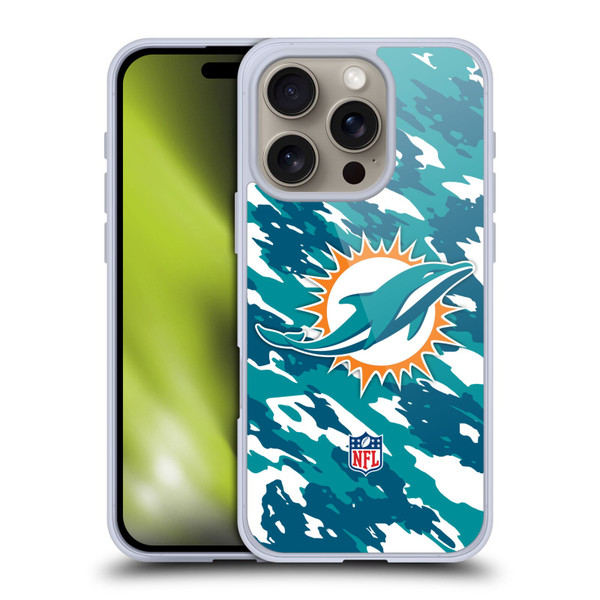 NFL Miami Dolphins Logo Camou Soft Gel Case for Apple iPhone 16 Pro