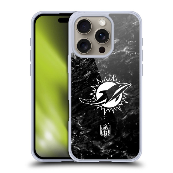 NFL Miami Dolphins Artwork Marble Soft Gel Case for Apple iPhone 16 Pro