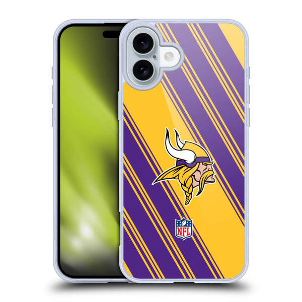 NFL Minnesota Vikings Artwork Stripes Soft Gel Case for Apple iPhone 16 Plus NFL Minnesota Vikings Artwork Stripes Soft Gel Case for Apple iPhone 16 Plus