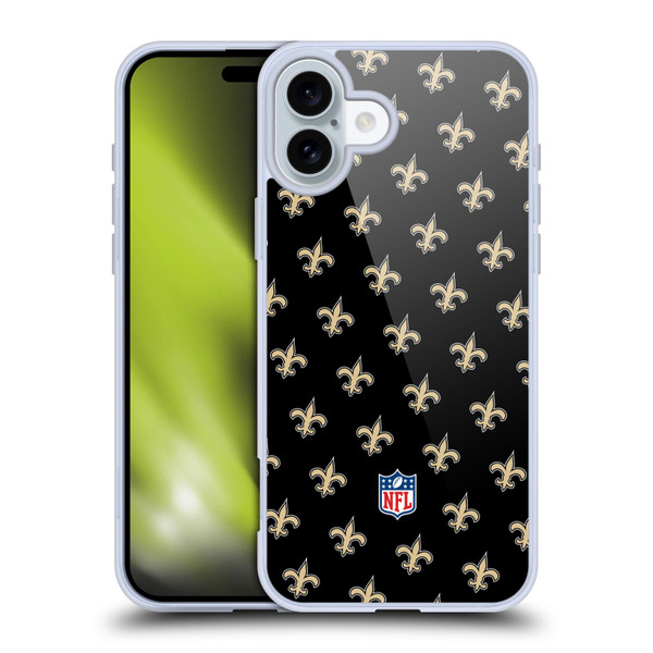 NFL New Orleans Saints Artwork Patterns Soft Gel Case for Apple iPhone 16 Plus