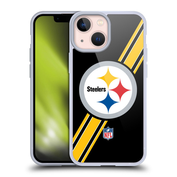 NFL Pittsburgh Steelers Logo Stripes Soft Gel Case for Apple iPhone 13 Mini