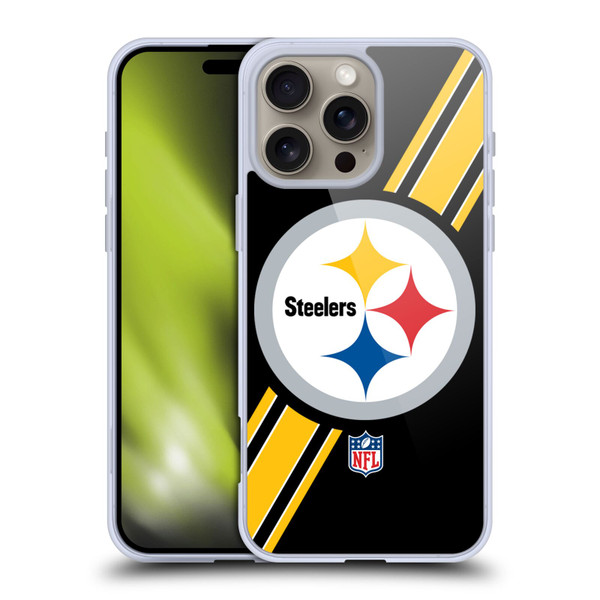NFL Pittsburgh Steelers Logo Stripes Soft Gel Case for Apple iPhone 16 Pro Max