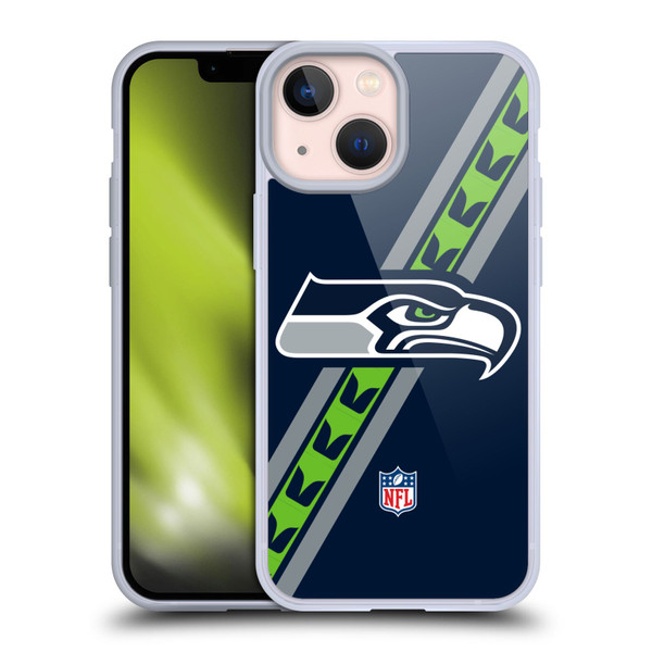 NFL Seattle Seahawks Logo Stripes Soft Gel Case for Apple iPhone 13 Mini