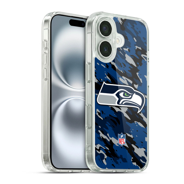 NFL Seattle Seahawks Logo Camou Soft Gel Case for Apple iPhone 16 & MagSafe