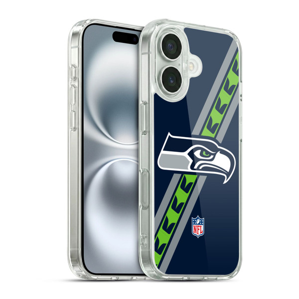 NFL Seattle Seahawks Logo Stripes Soft Gel Case for Apple iPhone 16 & MagSafe