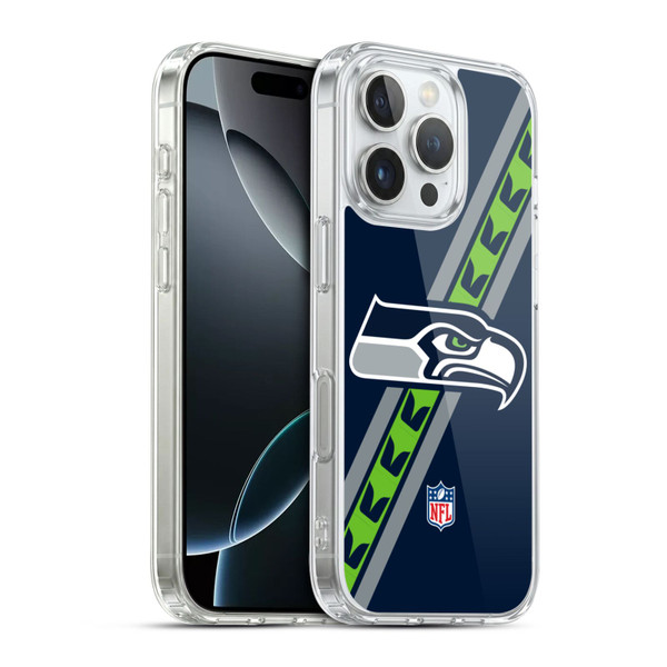 NFL Seattle Seahawks Logo Stripes Soft Gel Case for Apple iPhone 16 Pro & MagSafe