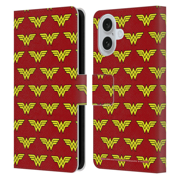 Wonder Woman DC Comics Logos Pattern Leather Book Wallet Case Cover For Apple iPhone 16