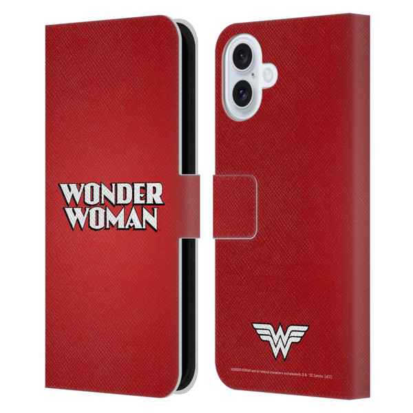 Wonder Woman DC Comics Logos Text Leather Book Wallet Case Cover For Apple iPhone 16 Plus
