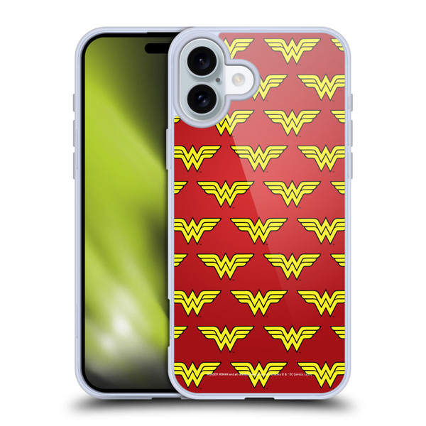 Wonder Woman DC Comics Logos Pattern Soft Gel Case for Apple iPhone 16 Plus