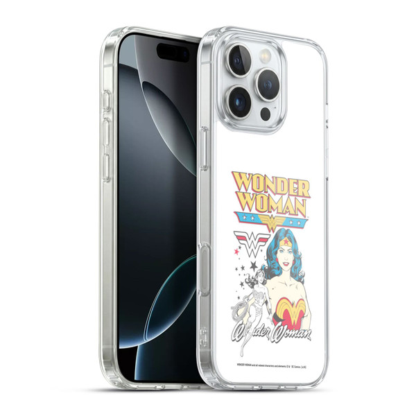 Wonder Woman DC Comics Vintage Art White Soft Gel Case for Apple iPhone 16 Pro Max & MagSafe