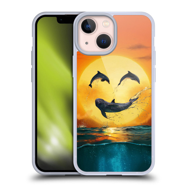 Vincent Hie Graphics Dolphins Smile Soft Gel Case for Apple iPhone 13 Mini