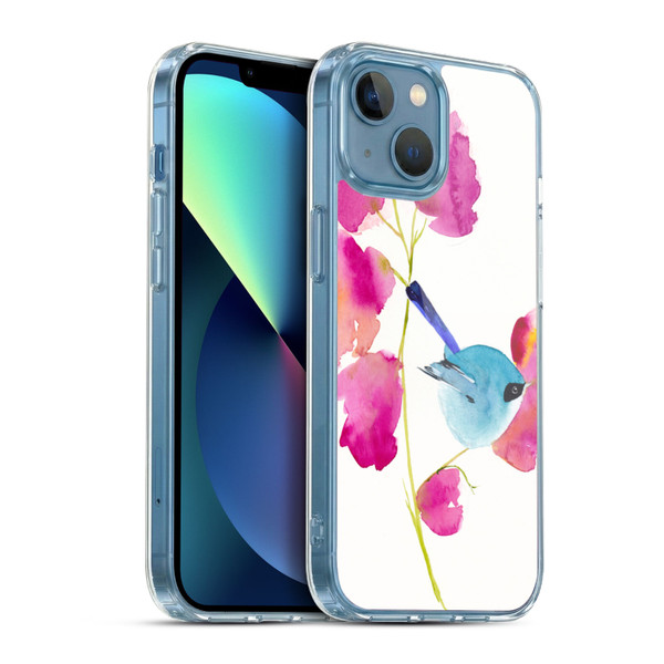 Mai Autumn Floral Blooms Blue Bird Soft Gel Case for Apple iPhone 13 Mini & MagSafe