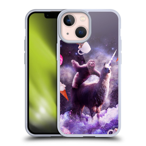 Random Galaxy Mixed Designs Sloth Riding Unicorn Soft Gel Case for Apple iPhone 13 Mini