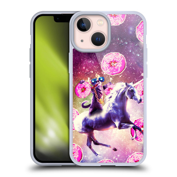 Random Galaxy Mixed Designs Thug Cat Riding Unicorn Soft Gel Case for Apple iPhone 13 Mini