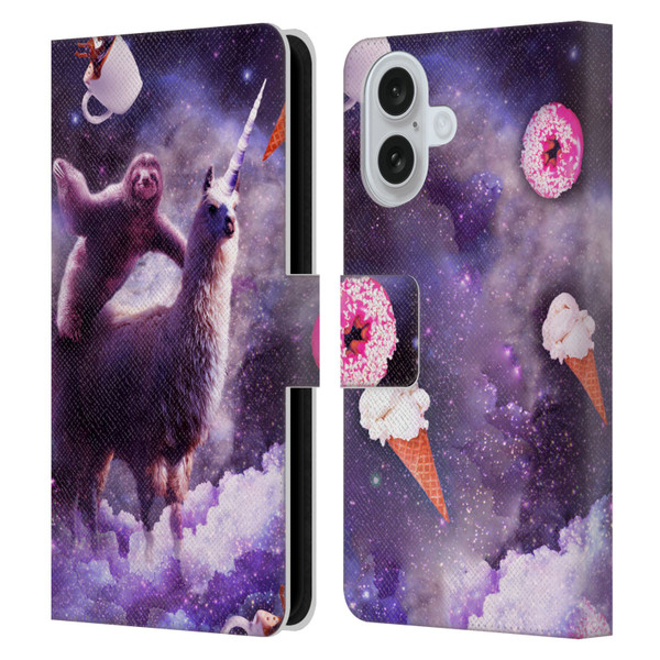 Random Galaxy Mixed Designs Sloth Riding Unicorn Leather Book Wallet Case Cover For Apple iPhone 16