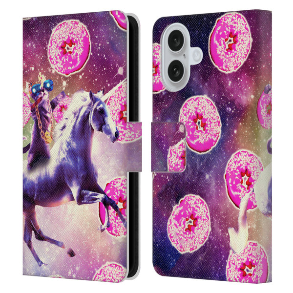 Random Galaxy Mixed Designs Thug Cat Riding Unicorn Leather Book Wallet Case Cover For Apple iPhone 16