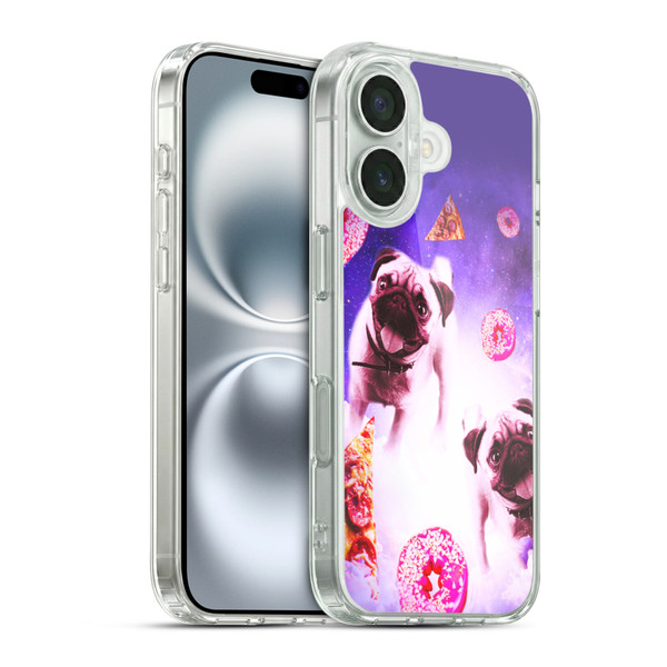 Random Galaxy Mixed Designs Pugs Pizza & Donut Soft Gel Case for Apple iPhone 16 & MagSafe