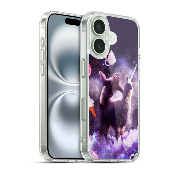 Random Galaxy Mixed Designs Sloth Riding Unicorn Soft Gel Case for Apple iPhone 16 & MagSafe