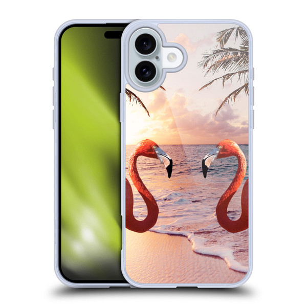 Random Galaxy Mixed Designs Flamingos & Palm Trees Soft Gel Case for Apple iPhone 16 Plus