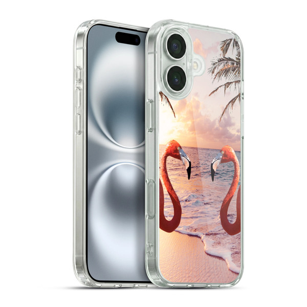 Random Galaxy Mixed Designs Flamingos & Palm Trees Soft Gel Case for Apple iPhone 16 Plus & MagSafe