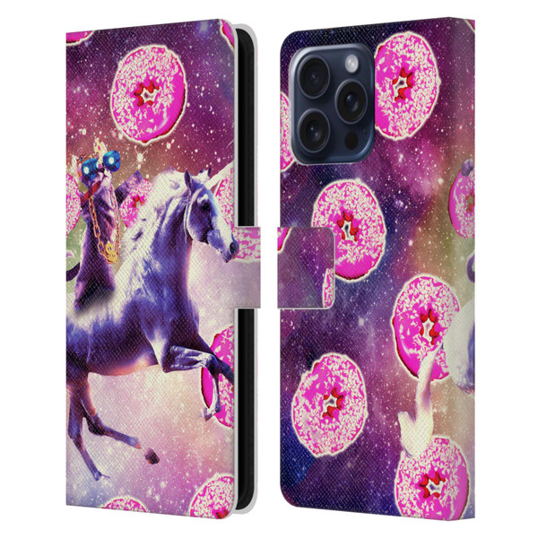 Random Galaxy Mixed Designs Thug Cat Riding Unicorn Leather Book Wallet Case Cover For Apple iPhone 16 Pro Max