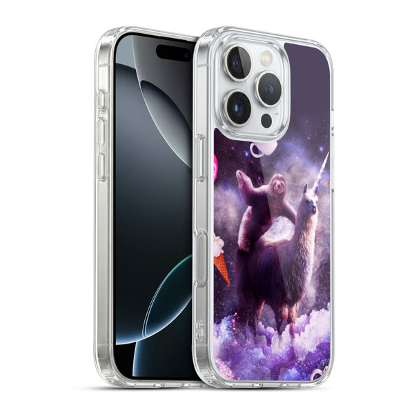 Random Galaxy Mixed Designs Sloth Riding Unicorn Soft Gel Case for Apple iPhone 16 Pro & MagSafe