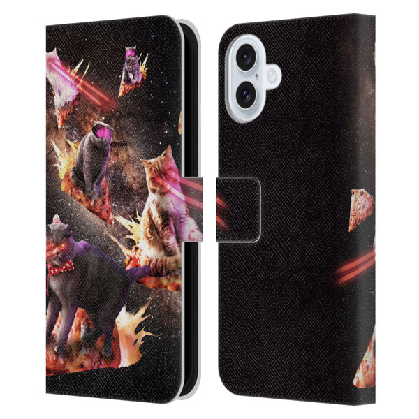 Random Galaxy Space Cat Fire Pizza Leather Book Wallet Case Cover For Apple iPhone 16 Plus