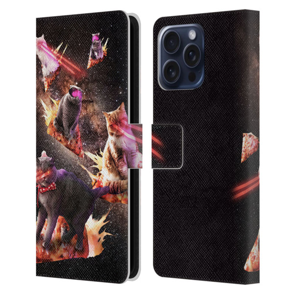 Random Galaxy Space Cat Fire Pizza Leather Book Wallet Case Cover For Apple iPhone 16 Pro Max