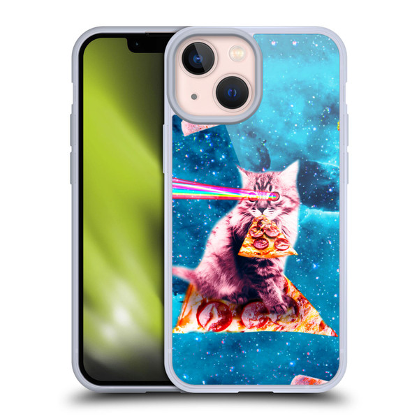 Random Galaxy Space Cat Lazer Eye & Pizza Soft Gel Case for Apple iPhone 13 Mini